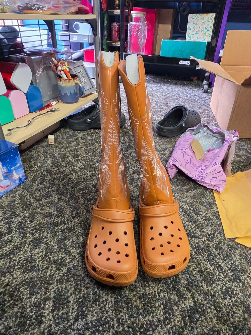 Crocs Cowboy Boots Size 7 Orange